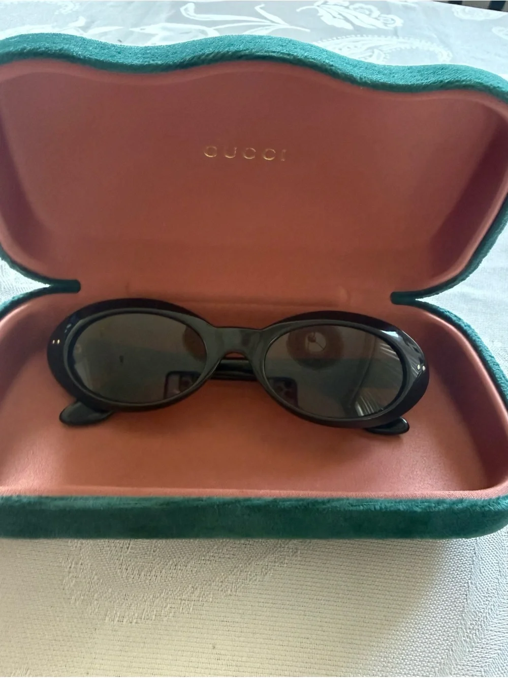 Gucci Women’s Vintage Black Oval Sunglasses with Brown Lenses